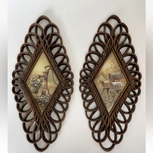 Vintage Burwood Products Co. Set of 2 Country Pictures Designs Wall Plaques
